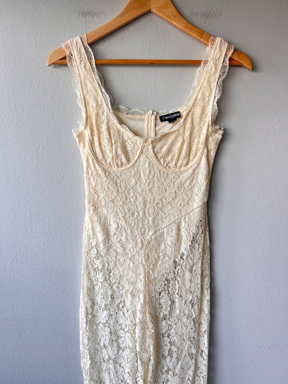 PrettyLittleThing Ivory Lace Bustier Wide Leg Jumpsuit US 2